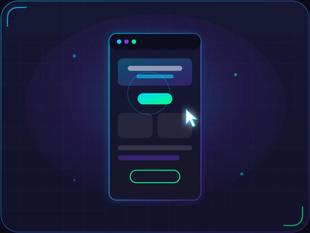 Ilustração de landing page profissional de alta conversão com seção hero, botão de ação e cursor de clique